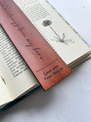 Personalised Leather Bookmark.