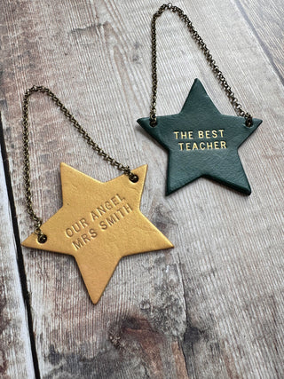 Personalised Star Leather Bottle Tag For Teacher