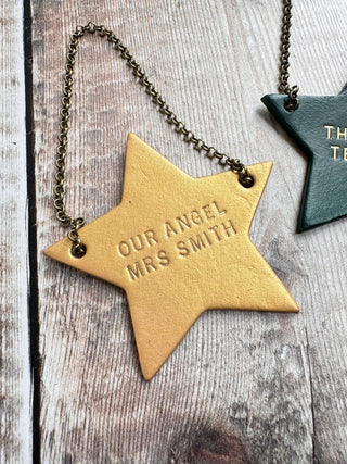 Personalised Star Leather Bottle Tag For Teacher
