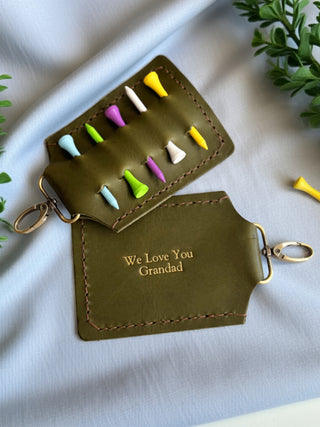 Personalised Leather Olive Green Golf Tee Holder