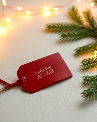 Red leather christmas eve leather label.