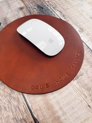 Personalised Hand stamped Tan Leather Mouse Mat