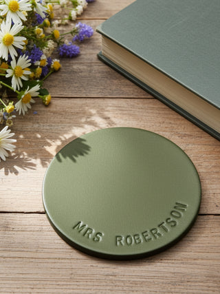 Personalised Leather Hand Stamped Coaster For Teacher