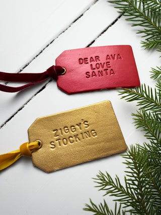 Hand Stamped Personalised Leather Gift Tags