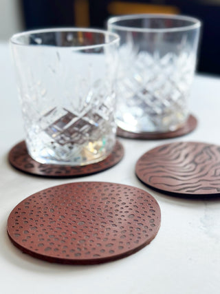 One Tan Animal Print Leather Coaster