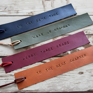 Hand Stamped Minerva Leather Bookmark