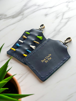 Navy Blue Personalised Leather Golf Tee Holder