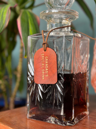 Hand Dyed Leather Bottle Tag - Personalised gifts for the home - gifts for the bar - little extra gifts - Father’s Day gifts