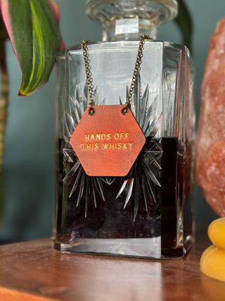 Hexagon Leather Bottle Tag - Personalised gifts for the home - gifts for the bar - little extra gifts - Father’s Day gifts