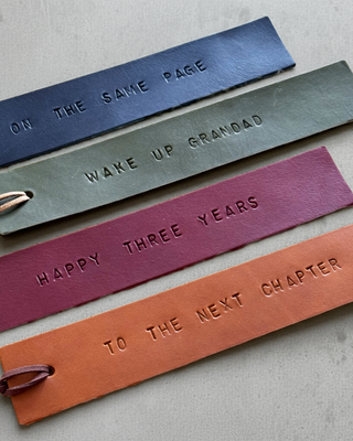 personalised leather bookmark available in 4 colours