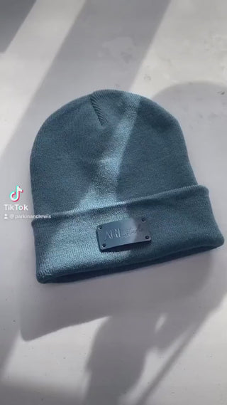 Hand stamped leather tag for Beanie hat. Personalised hat label. Bag label, scarf label.