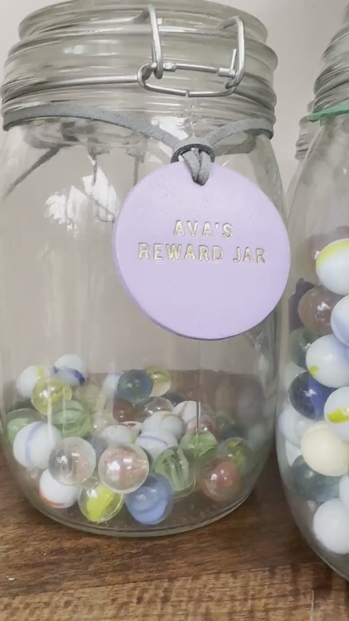 Personalised Leather Reward Jar Label For Kids, Children Treat Tin Tag.