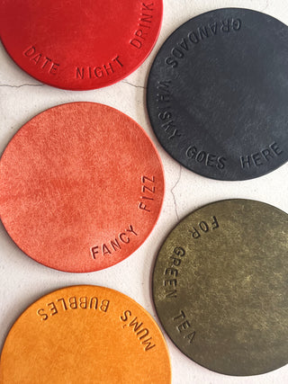 Italian Leather Hand Stamped Leather Coasters For Her