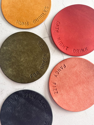 Italian Leather Hand Stamped Leather Coasters For Her