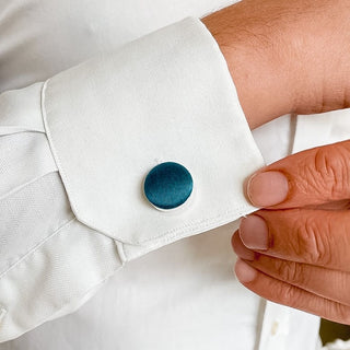 Petrol Blue silk covered cufflinks