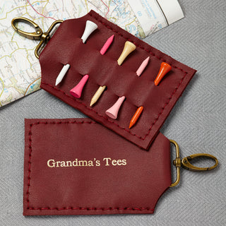 Gold lettering to personalise the golf tee holder