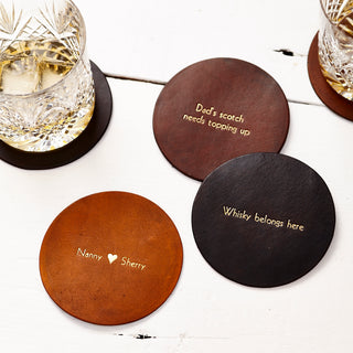Couples Initials Leather Coaster