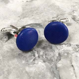 Electric Blue Leather Cufflinks, jewellery for him.