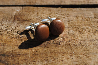 Chocolate Brown Leather Cufflinks, wedding jewellery for men. Anniversary gifts.