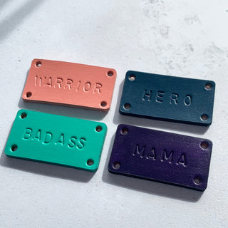 Hand stamped leather tag for Beanie hat. Personalised hat label. Bag label, scarf label.