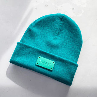 Hand stamped leather tag for Beanie hat. Personalised hat label. Bag label, scarf label.
