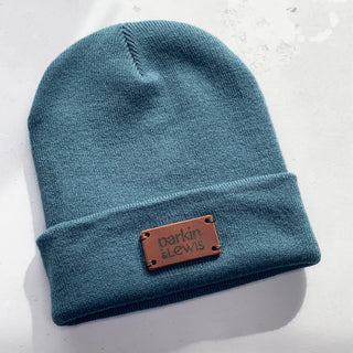 Hand stamped leather tag for Beanie hat. Personalised hat label. Bag label, scarf label.