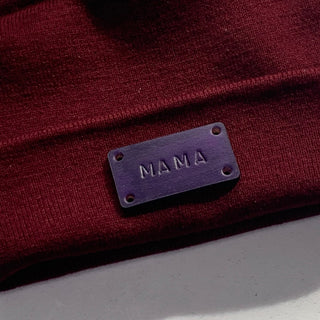 Hand stamped leather tag for Beanie hat. Personalised hat label. Bag label, scarf label.