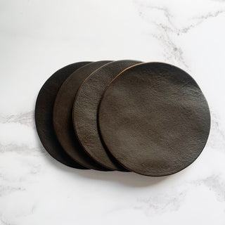 Blank Dark Tan Leather Circle Coasters, Handmade Real Leather Coaster Set, Anniversary Gift, Circle Coasters,