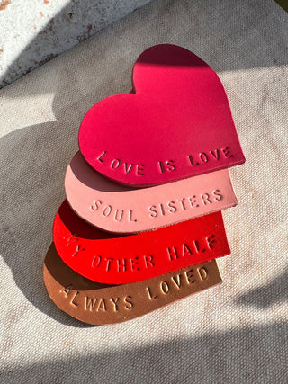 Personalised Leather Love Friendship Heart Coaster, perfect mother's day gift.