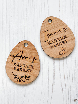 Personalised Engraved Easter Basket Tags, Easter Egg Hunt Labels, Wooden Easter Eggs