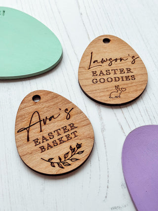 Personalised Engraved Easter Basket Tags, Easter Egg Hunt Labels, Wooden Easter Eggs