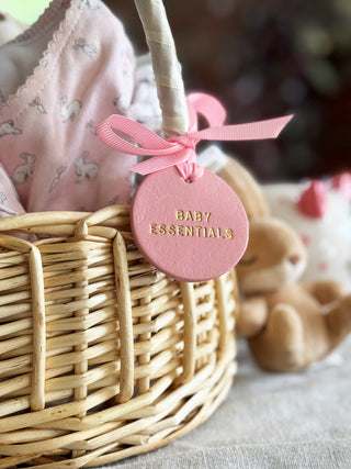 Handmade Personalised Leather Tags, Newborn Basket, Welcome Home Gift, Gift For Baby, Baby Hamper Tag