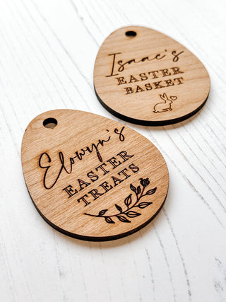 Personalised Engraved Easter Basket Tags, Easter Egg Hunt Labels, Wooden Easter Eggs