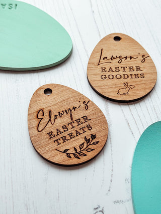 Personalised Engraved Easter Basket Tags, Easter Egg Hunt Labels, Wooden Easter Eggs