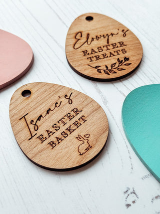 Personalised Engraved Easter Basket Tags, Easter Egg Hunt Labels, Wooden Easter Eggs