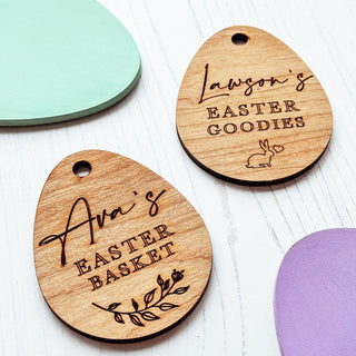 Personalised Engraved Easter Basket Tags, Easter Egg Hunt Labels, Wooden Easter Eggs