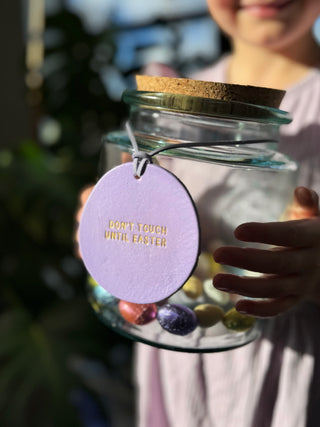 Personalised Leather Easter Jar Label For Kids, Children Easter Basket Tag.