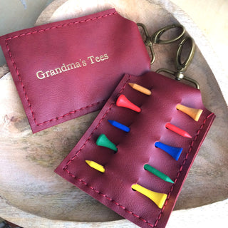 Personalised handmade leather golf tee holders