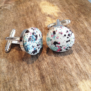 Mint paint splat liberty print cufflinks.